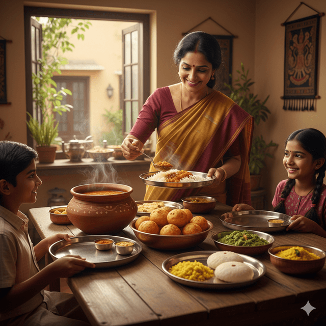 Fresh vegetables and spices on a wooden table